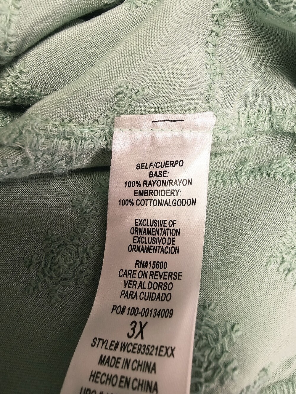 Democracy NWT Embroidered Green Boho Blouse Plus Size 3X - Picture 6 of 6